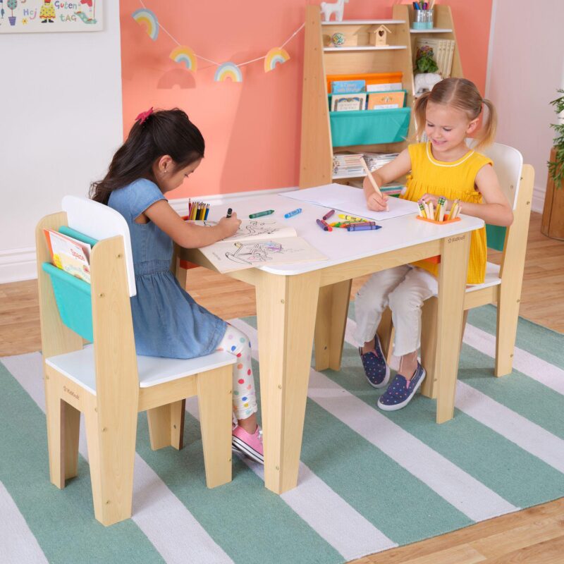 KidKraft Wooden Pocket Storage Table and 2 Chair Furniture Set - Image 2
