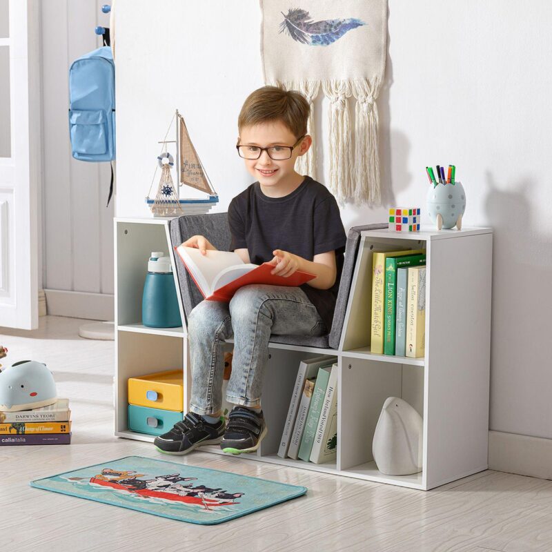 Kids Cube Organizer With Lounge Chair And Large Cube Shelving, Grey - Image 3