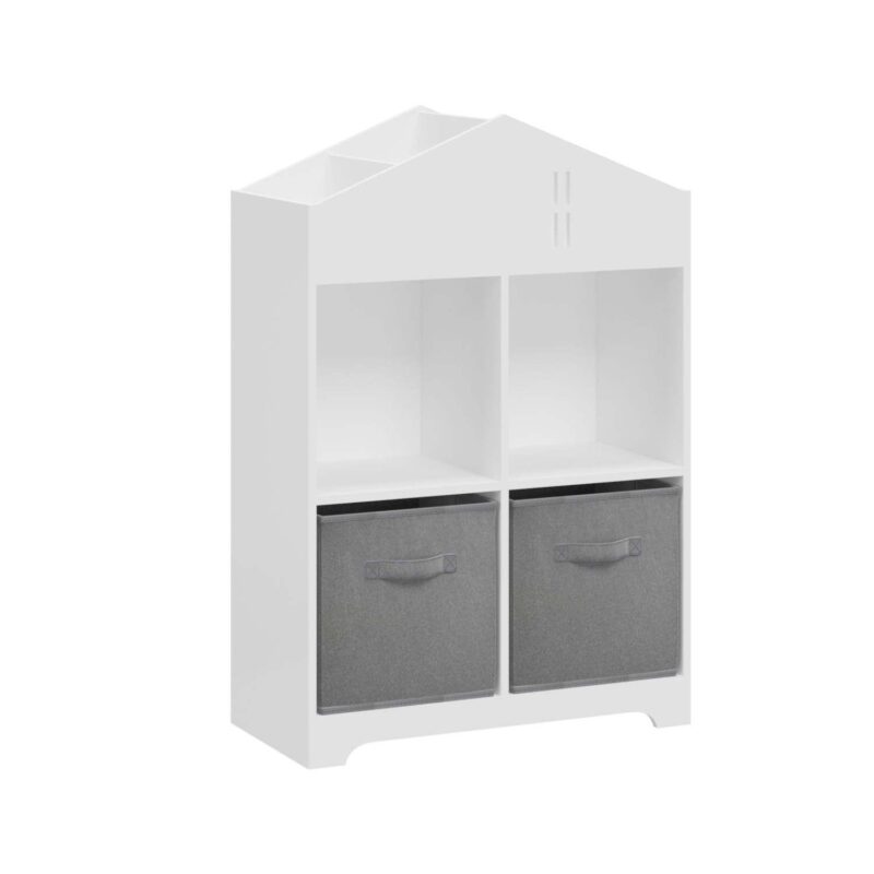 Kids Dollhouse 2-tier Display Organizer Bookcase With Storage Fabric Drawers - Image 4