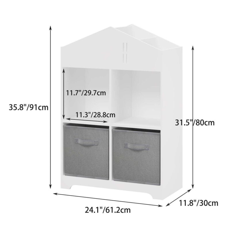 Kids Dollhouse 2-tier Display Organizer Bookcase With Storage Fabric Drawers - Image 5