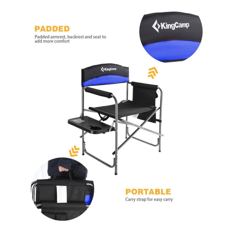 KingCamp Compact Camping Folding Chair with Side Table and Storage Pocket, Blue - Image 3