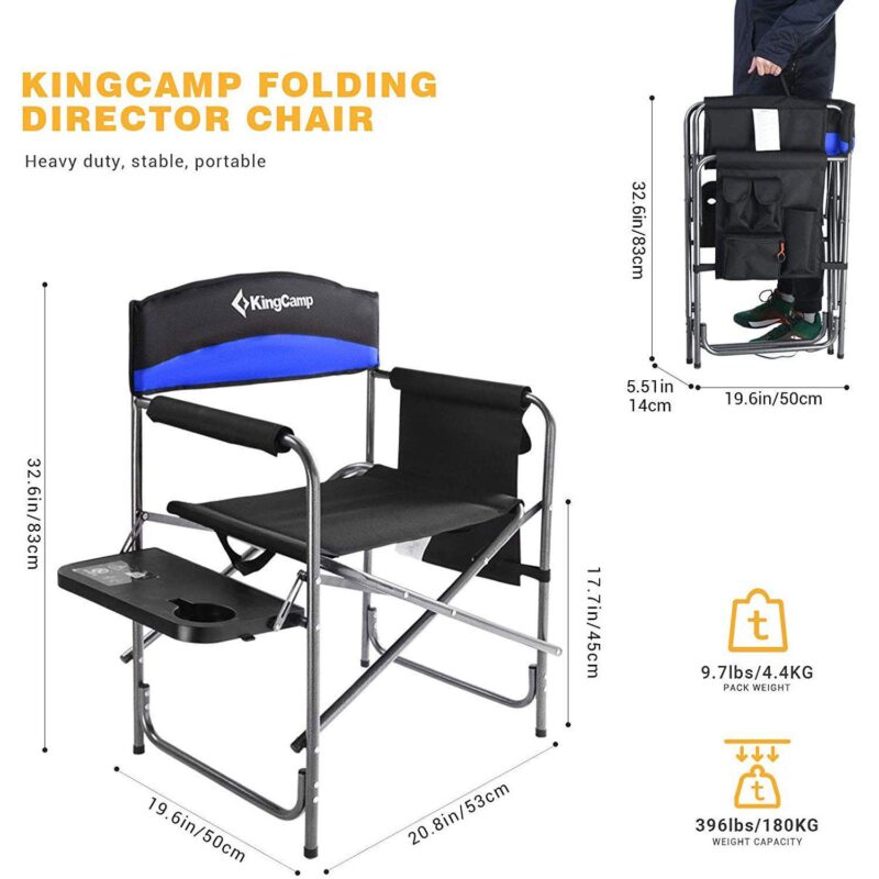 KingCamp Compact Camping Folding Chair with Side Table and Storage Pocket, Blue - Image 4