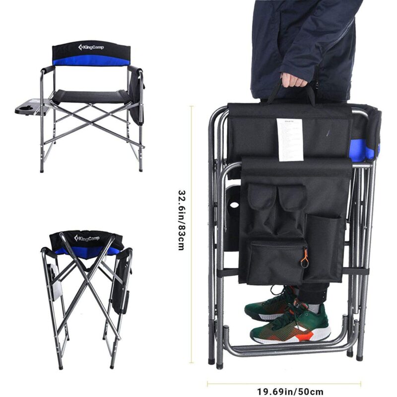 KingCamp Compact Camping Folding Chair with Side Table and Storage Pocket, Blue - Image 5