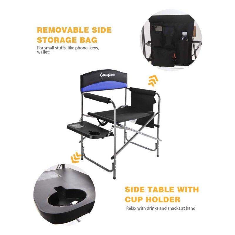KingCamp Compact Camping Folding Chair with Side Table and Storage Pocket, Blue - Image 2