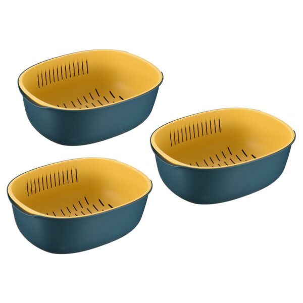 Kitchen Colander Bowl Strainers 3PCS, Plastic Double Layered Drain Basket