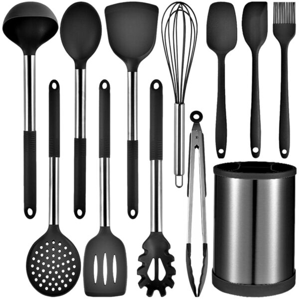 Kitchen Cooking Utensils Set 12-piece Non-stick Kitchen Silicone Utensils Set Stainless Steel Handle