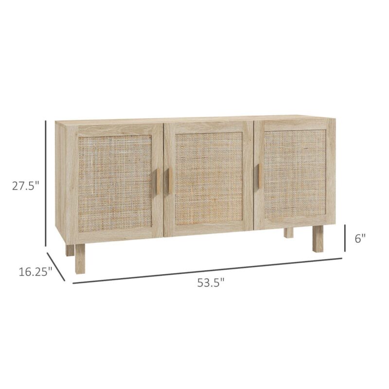 Kitchen Storage Organizer Cabinet W/3 Rattan Doors and Adjustable Shelves, Natural - Image 3