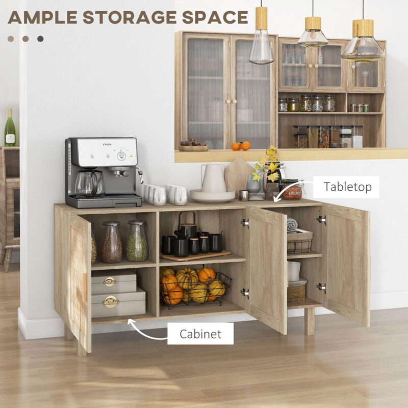 Kitchen Storage Organizer Cabinet W/3 Rattan Doors and Adjustable Shelves, Natural - Image 4