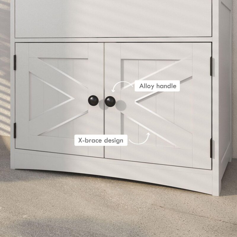 Kleankin Bathroom Cabinet Linen Cabinet With Doors And Shelves, White - Image 5