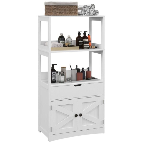 Kleankin Bathroom Cabinet Linen Cabinet With Doors And Shelves, White