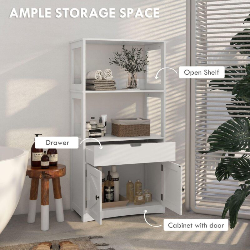 Kleankin Bathroom Cabinet Linen Cabinet With Doors And Shelves, White - Image 4