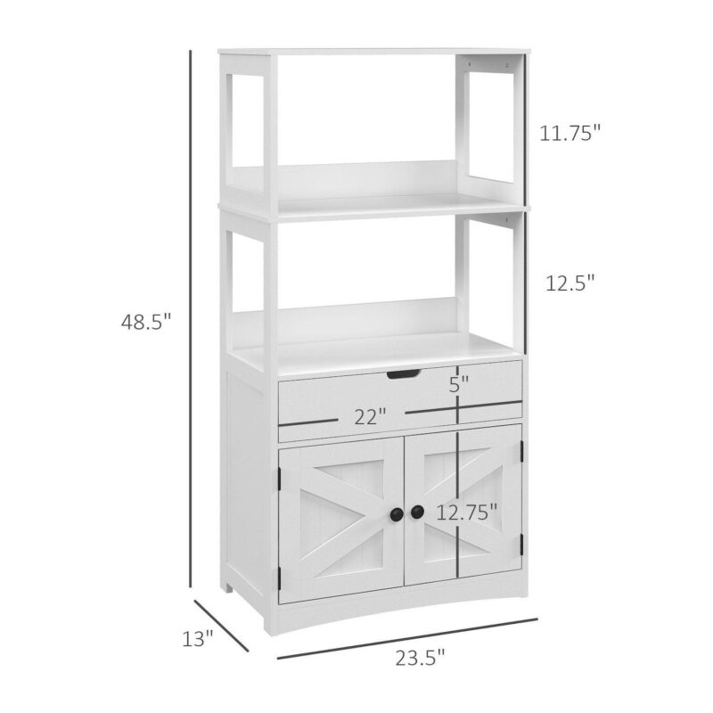 Kleankin Bathroom Cabinet Linen Cabinet With Doors And Shelves, White - Image 3