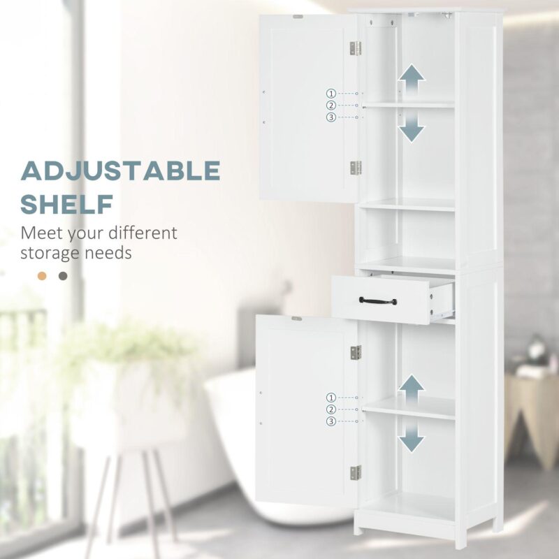Kleankin Bathroom Storage Cabinet Linen Tower With Open Shelf Drawer White - Image 5