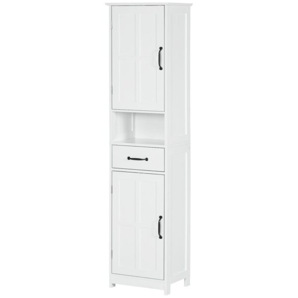 Kleankin Bathroom Storage Cabinet Linen Tower With Open Shelf Drawer White