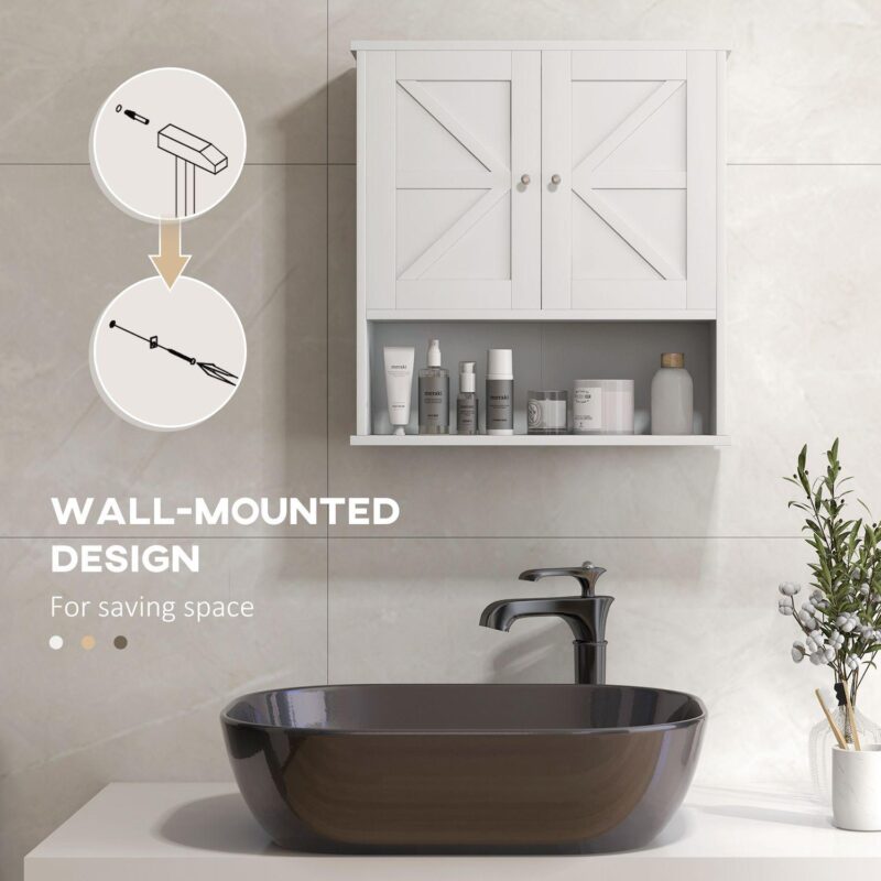 Kleankin Farmhouse Bathroom Wall Cabinet, Medicine Cabinet With Open Shelf - Image 5