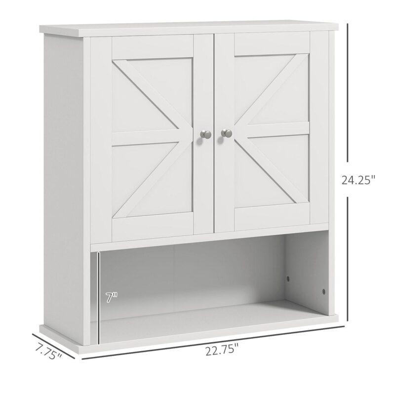Kleankin Farmhouse Bathroom Wall Cabinet, Medicine Cabinet With Open Shelf - Image 3