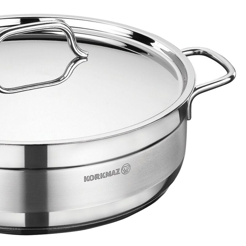 Korkmaz Alfa 2 Piece 7 Liter Stainless Steel Low Casserole Dish with Lid - Image 2