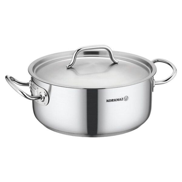 Korkmaz Gastro Proline 4.5 Liter Stainless Steel Low Casserole with Lid in Silver