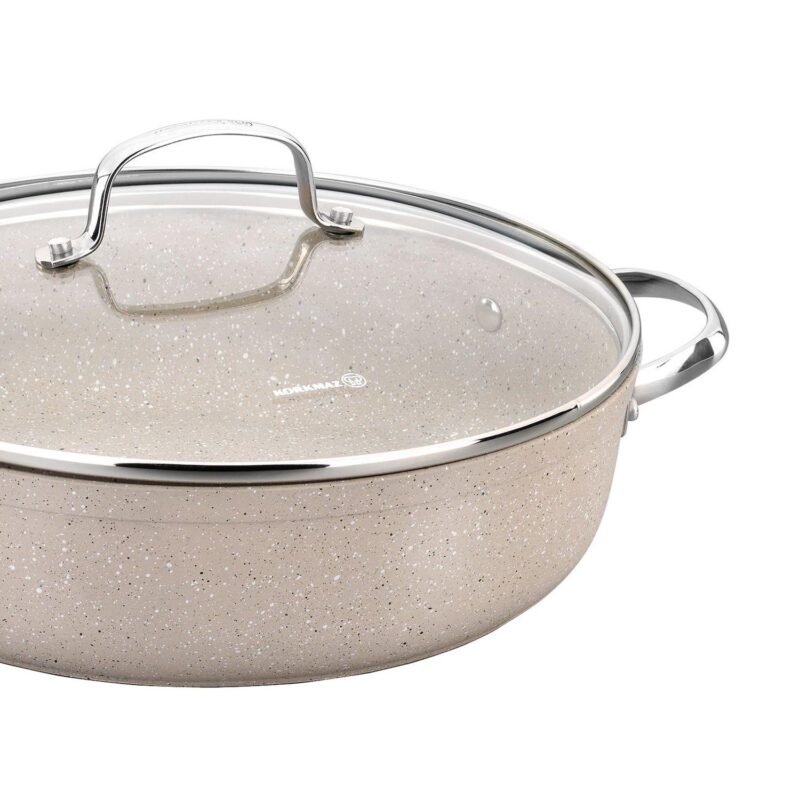 Korkmaz Granita 2.5 Liter Aluminum Nonstick Low Casserole with Lid in Tan - Image 2