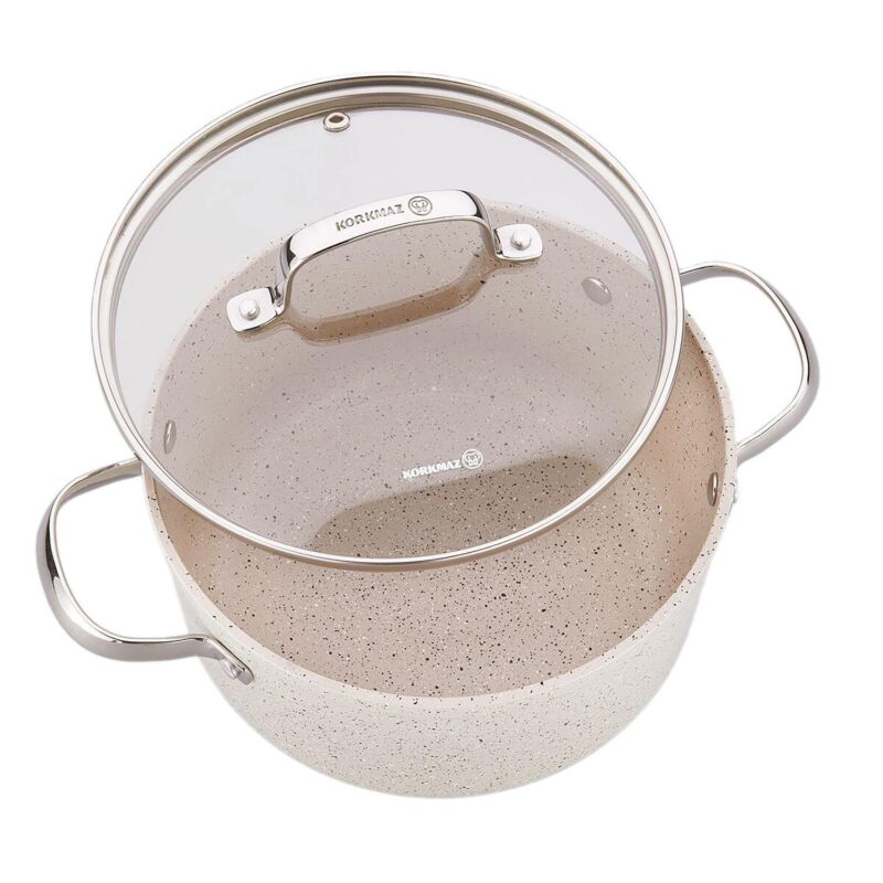 Korkmaz Granita 2.5 Liter Aluminum Nonstick Low Casserole with Lid in Tan - Image 3