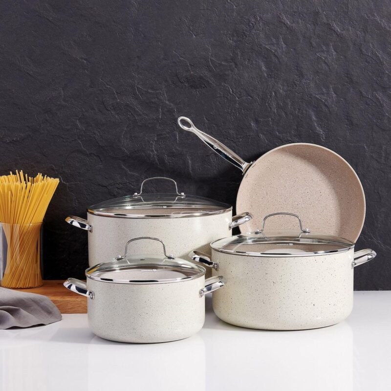 Korkmaz Granita 5 Liter Aluminum Nonstick Casserole with Lid in Tan - Image 5