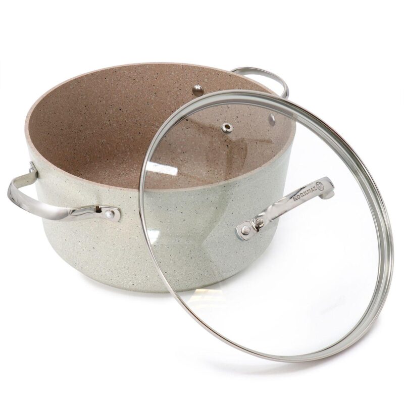 Korkmaz Granita 5 Liter Aluminum Nonstick Casserole with Lid in Tan - Image 2