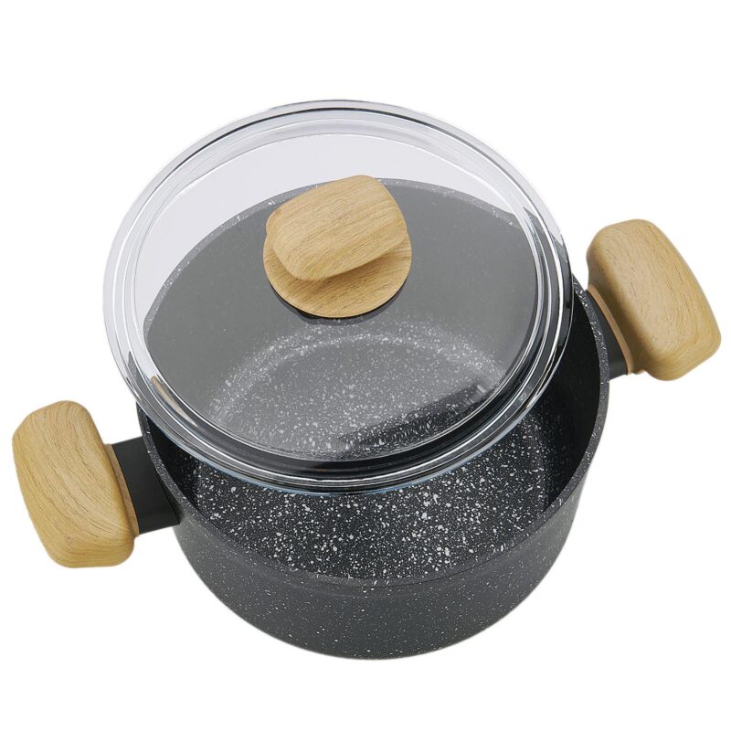 Korkmaz Montana 2 Piece 5 Liter Aluminum Nonstick Casserole Dish with Lid and Faux Wood Handles - Image 3