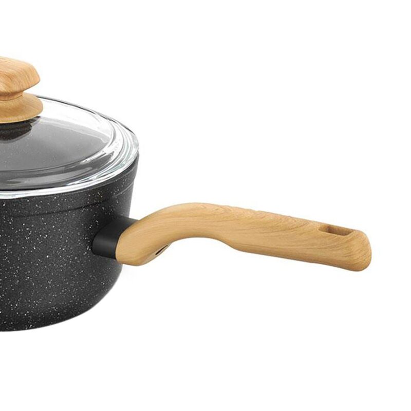 Korkmaz Montana 2 Piece 2 Liter Aluminum Nonstick Saucepan with Lid and Faux Wood Handles - Image 2