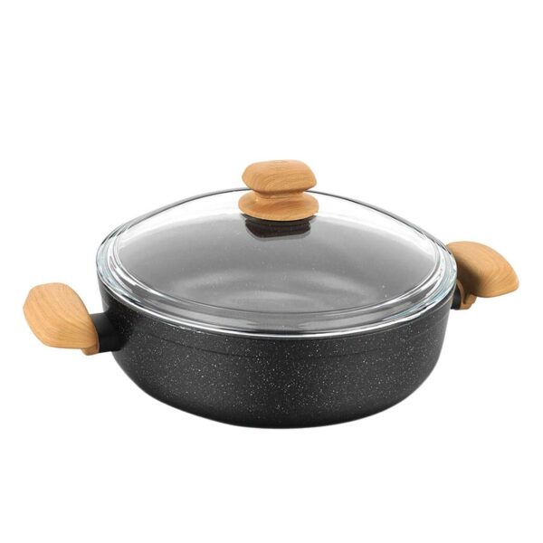 Korkmaz Montana 2 Piece 4 Liter Aluminum Nonstick Low Casserole Dish with Lid and Faux Wood Handles