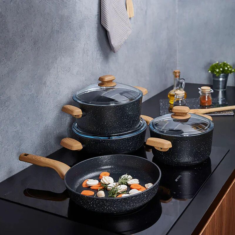 Korkmaz Montana 2 Piece 5 Liter Aluminum Nonstick Casserole Dish with Lid and Faux Wood Handles - Image 5