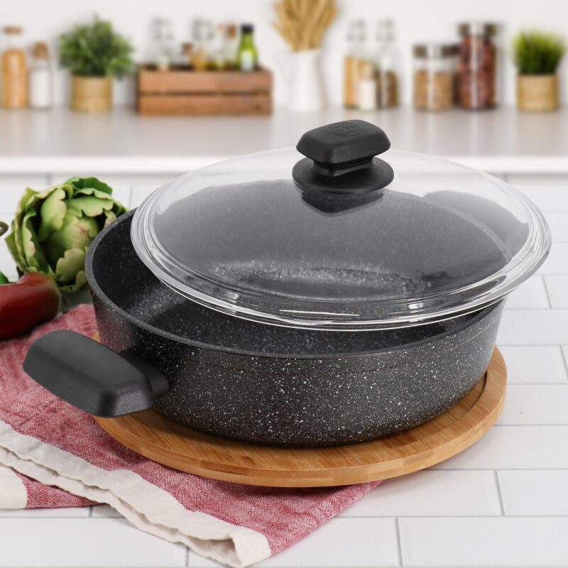 Korkmaz Ornella Non Stick 9.5 Inch 2.5 Liter Low Casserole with Lid in Black - Image 5