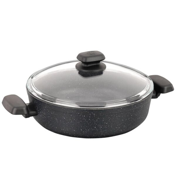 Korkmaz Ornella Non Stick 10 Inch 3.5 Liter Low Casserole with Lid in Black