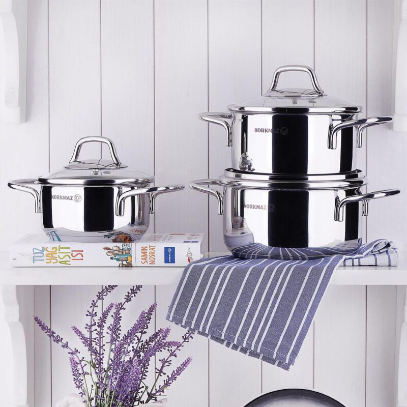 Korkmaz Perla 2 Piece 3.5 Liter Stainless Steel Casserole with Lid in Silver - Image 5