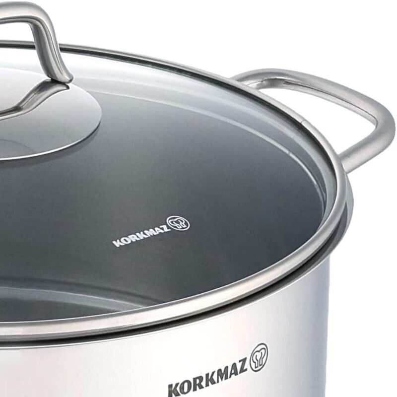 Korkmaz Perla 2 Piece 3.5 Liter Stainless Steel Casserole with Lid in Silver - Image 4