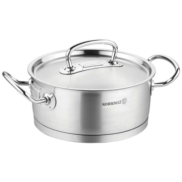 Korkmaz Proline Professional Series 4.5 Liter Stainless Steel Low Casserole with Lid in Silver