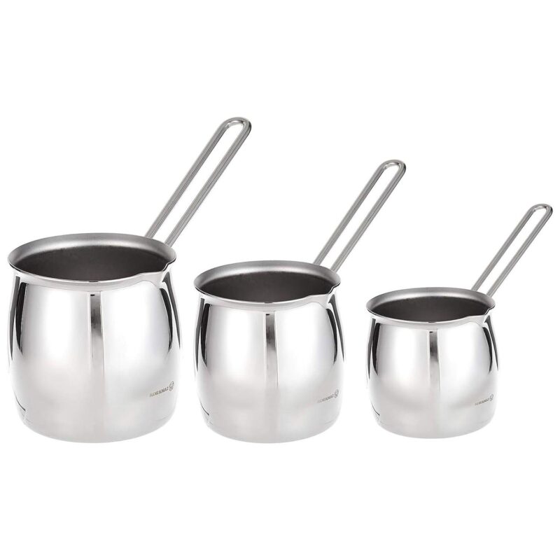 Korkmaz Tombik 3 Piece Stainless Steel Turkish Coffee Pot Set in Silver - Image 2