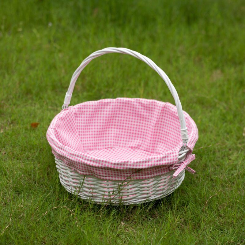 Large Round Willow Gift Basket With Gingham Liner And Sturdy Foldable Handles - Image 4
