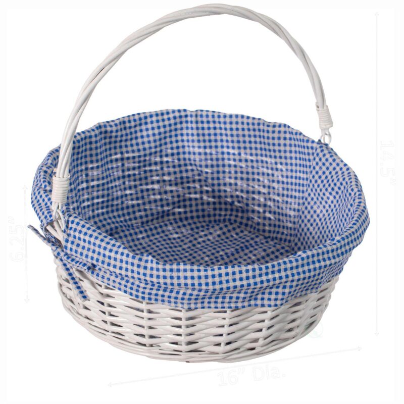 Large Round Willow Gift Basket With Gingham Liner And Sturdy Foldable Handles - Image 6