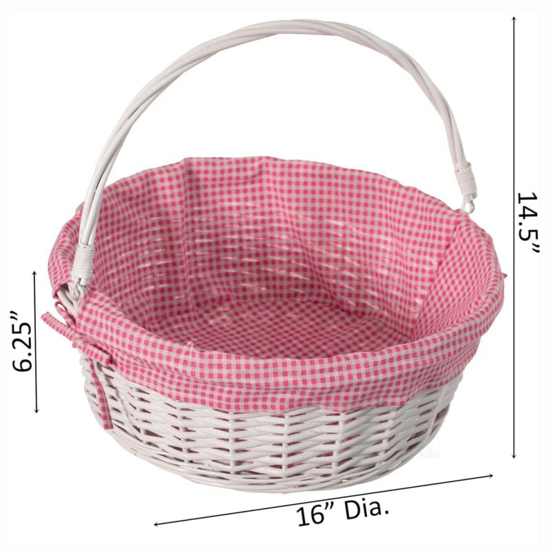 Large Round Willow Gift Basket With Gingham Liner And Sturdy Foldable Handles - Image 5
