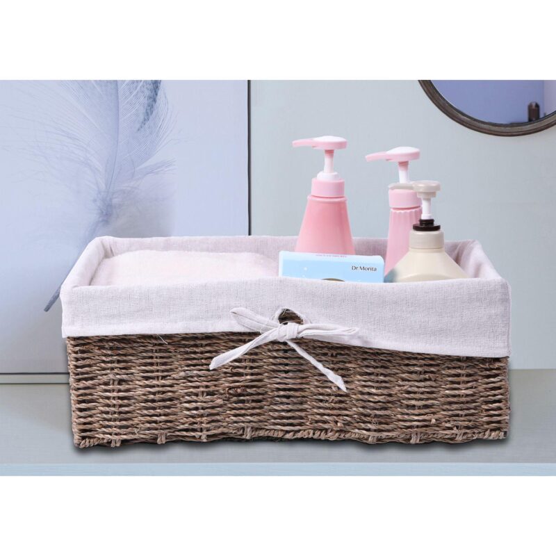 Large Seagrass Shelf Storage Basket with White Lining - Image 2