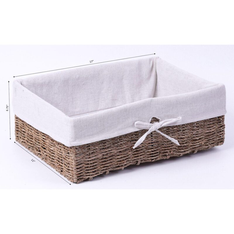 Large Seagrass Shelf Storage Basket with White Lining - Image 4