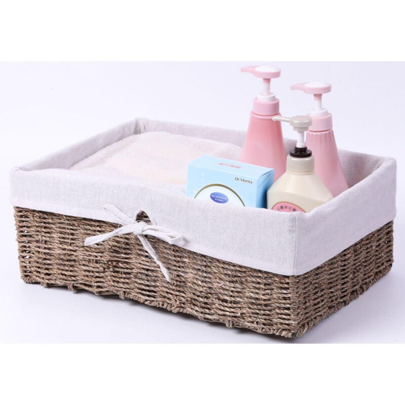 Large Seagrass Shelf Storage Basket with White Lining - Image 3