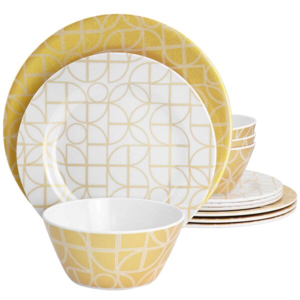 Laurie Gates California Designs Summer Bloom 12 Piece Melamine Dinnerware Set