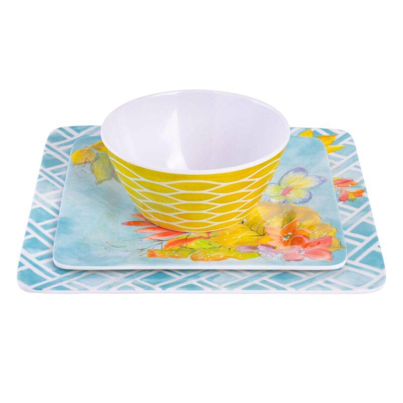 Laurie Gates Tropicalla 12 Piece Square Melamine Dinnerware Set - Image 3