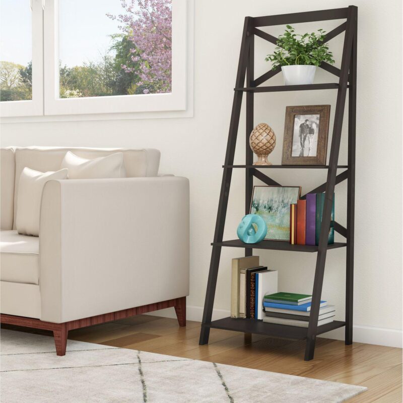 Lavish Home 4-Tier Decorative Ladder Bookshelf with X-Back Frame - Image 4