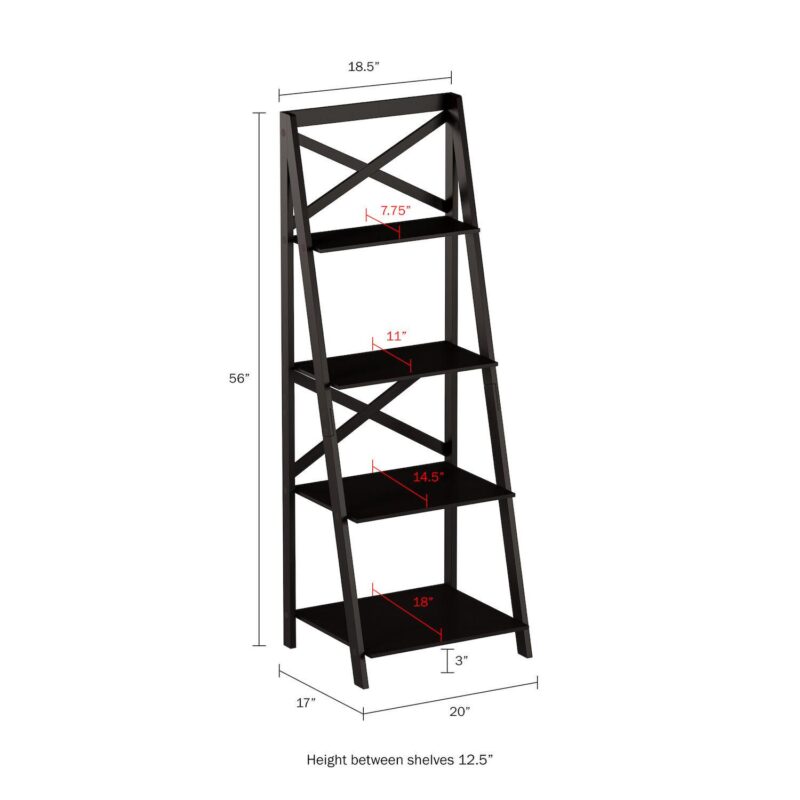 Lavish Home 4-Tier Decorative Ladder Bookshelf with X-Back Frame - Image 5