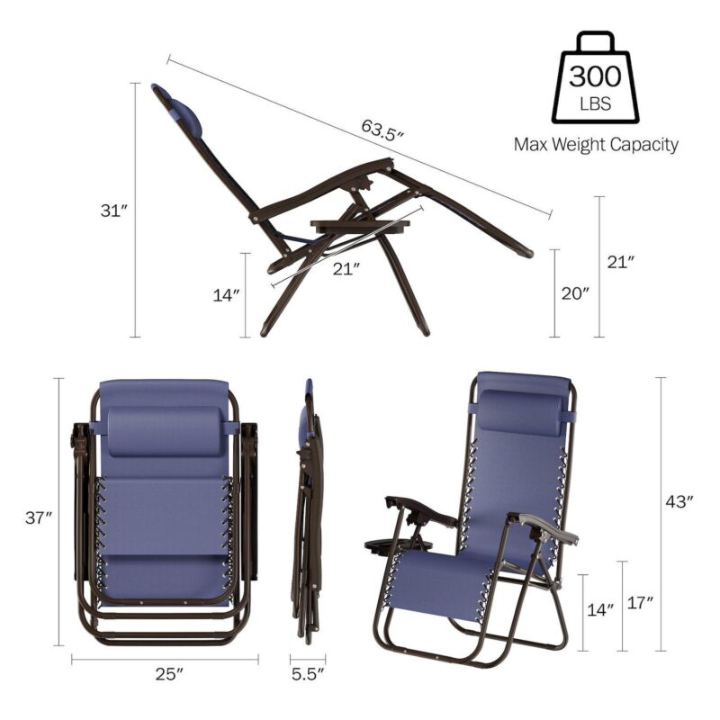 Lavish Home Gray Zero-Gravity Patio Chair 2-piece Set - Image 8