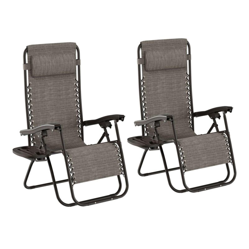 Lavish Home Gray Zero-Gravity Patio Chair 2-piece Set - Image 10