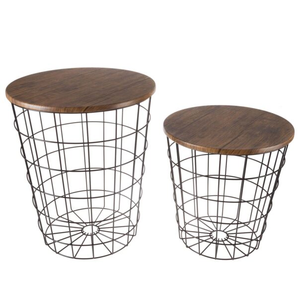 Lavish Home Round Metal Basket Storage Nesting End Tables