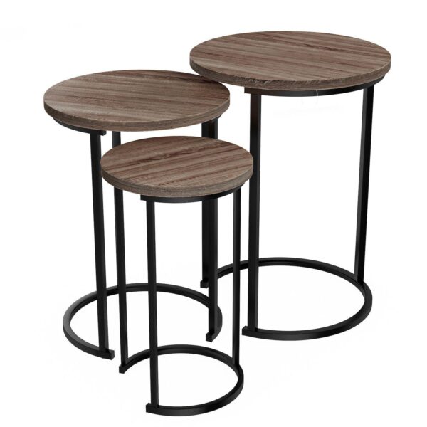 Lavish Home Round Modern Woodgrain 3-pc. Nesting Table Set